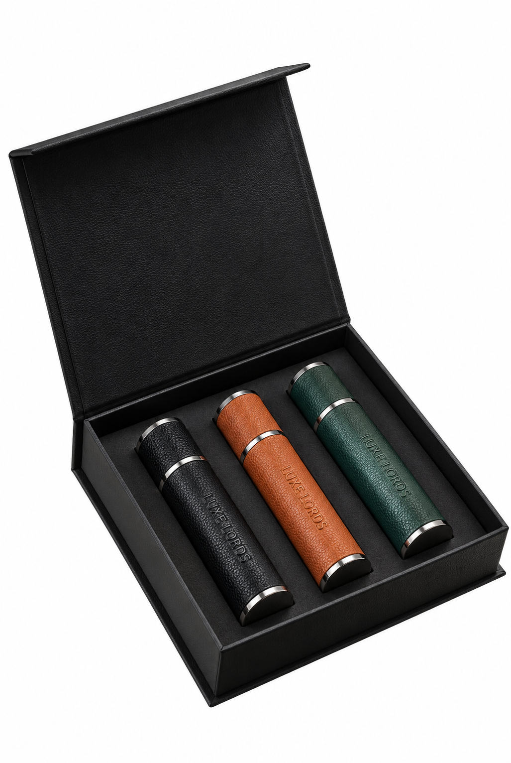 Noir Trio Gift Set with black, tan and green atomizers